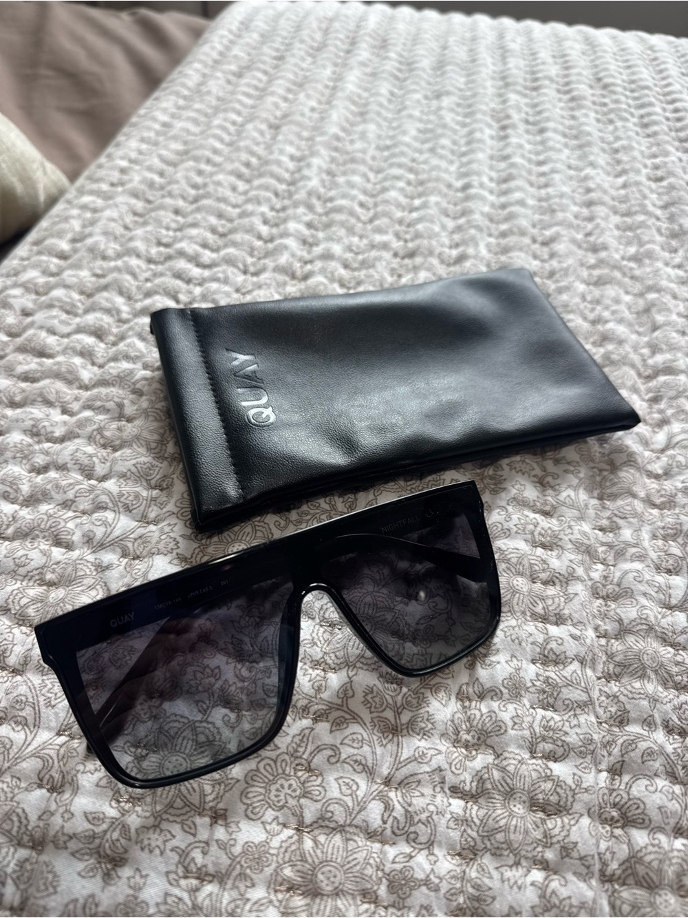 Quay Australia Black Shield Sunglasses with Black Sleeve